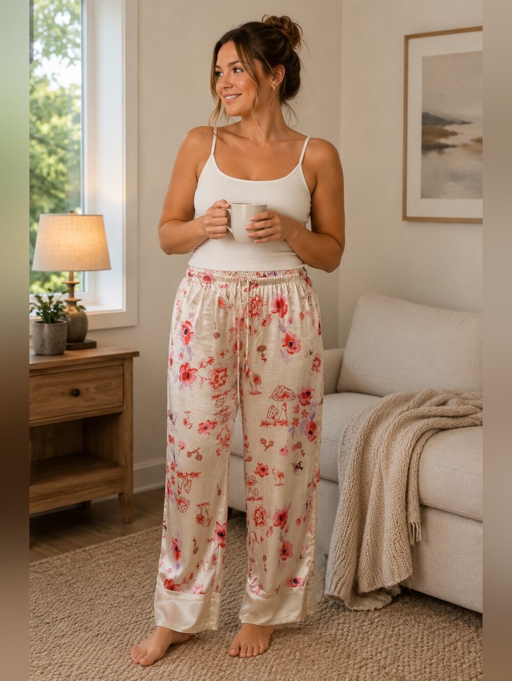 Groovy Cream Floral Wide-Leg Lounge Pants NWOT